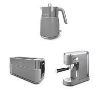 Morphy Richards Signature Kettle, Toaster and Compact Espresso Machine Set, 1.5L Fast Boil Matte Finish Kettle, 2 Slot Variable Browning Toaster, Espresso Maker, Grey,100705 | 245705| 172026