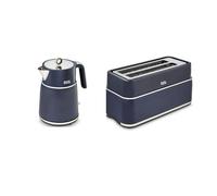 Morphy Richards Signature Matt Jug Kettle and 4-Slice Long Slot Toaster Bundle, 1.5L, Cordless,Variable Browning Control, Midnight Blue (Navy) - 100703, 245703