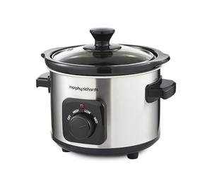 Morphy Richards Slow Cooker, 1.5L, Ceramic Pot, Lightweight & Compact, 3 Heat Settings, Stainless Steel Finish, For Couples, Small Households, Casseroles, Curries, Stews, Chillis, 460300