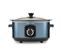 Morphy Richards Accents 3.5L Sear & Stew Slow Cooker, Shatter Resistant Non Stick Aluminium Pot, Single Pot Cooking, Compact, 3 Heat Settings, Hob Proof, Glass Lid, Easy Clean, 163W, Blue, 460023