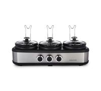 Morphy Richards 3.9L TrioServe Three Pot Slow Cooker, Ceramic Pots, 3 Heat Settings, Independent Temperature Controls, Tempered Glass Lid, Easy Clean, Brushed Stainless Steel, 462501