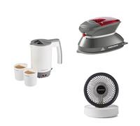 Morphy Richards Travel Kettle, Travel Iron, Air Flex USB Fan Bundle, Compact 0.5L Travel Kettle & Compact Travel Iron, Dual Voltage, 6inch Portable USB Fan in White 107001/304000/820003