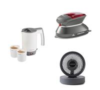 Morphy Richards Travel Kettle, Travel Iron, Grey Air Flex USB Fan Bundle, Compact 0.5L Travel Kettle & Compact Travel Iron, Dual Voltage, 6inch Portable USB Fan in Cool Grey, 107001/304000/820001