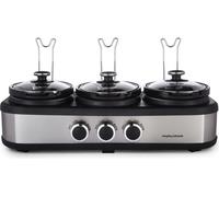 Morphy Richards 3.9L TrioServe Three Pot Slow Cooker, Ceramic Pots, 3 Heat Settings, Independent Temperature Controls, Tempered Glass Lid, Easy Clean, Brushed Stainless Steel, 462501