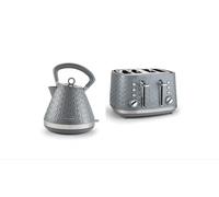 Morphy Richards Vector Pyramid Kettle and 4-Slice Toaster Set - 1.7L Rapid Boil Traditional Kettle with Anti-Limescale Filter & Variable Browning 4-Slice Toaster, Grey 108135 | 248135