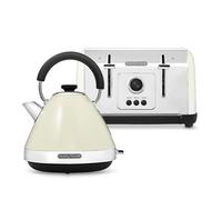 Morphy Richards Venture Kettle and 4-Slice Toaster Set - 1.7L Pyramid Kettle with Fast Boil Function & 4-Slice Toaster, Variable Browning & Auto Pop-Up, Cream 100132 | 240132