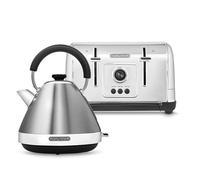 Morphy Richards Venture Kettle and 4-Slice Toaster Set - 1.7L Pyramid Kettle with Fast Boil Function & 4-Slice Toaster, Variable Browning & Auto Pop-Up, Brushed Stainless Steel, 100130 | 240130