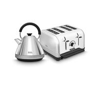Morphy Richards Venture Retro Kettle and Toaster Set, 1.5L Rapid Boil Venture Pyramid Kettle, 4 Slice Venture Toaster, Matching Set, 3Kw/1900W, Polished Stainless Steel & Nickel, 100333/240333
