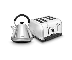Morphy Richards Venture Retro Kettle and Toaster Set, 1.5L Rapid Boil Venture Pyramid Kettle, 4 Slice Venture Toaster, Matching Set, 3Kw/1900W, Polished Stainless Steel & Nickel, 100333/240333