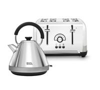 Morphy Richards Venture Retro Kettle and Toaster Set, 1.5L Rapid Boil Venture Pyramid Kettle, 4 Slice Venture Toaster, Matching Set, 3Kw/1900W, Polished Stainless Steel & Nickel, 100333/240333