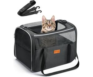 Morpilot Airline Approved Cat & Small Animal Carrier, Soft-Sided Foldable Pet Carrier for Travel with Removable Mat, Shoulder Strap, TSA Certified Lightweight Carrier,S Grey