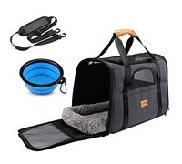 Morpilot Airline Approved Cat & Small Dog Carrier, Soft-Sided Foldable Pet Carrier for Travel with Removable Mat, Collapsible Bowl & Shoulder Strap, TSA Certified Lightweight Carrier, Grey