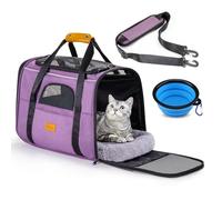 Morpilot Cat Carrier - Airline Approved Pet Carrier, Portable Dog Bag with Breathable Mesh, Adjustable Shoulder Strap, and Bowl - Small Travel Cage in Pink