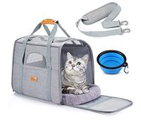 Morpilot Cat Carrier, Airline Approved Pet Carrier, Portable Dog Bag Carrier, Breathable Small Pet Carrier Travel Cage with Adjustable Shoulder Strap and Pet Bowl Light Grey