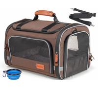 Morpilot Cat Carrier - Airline Approved, Top Opening Portable Dog Bag with Breathable Mesh/Removable Mat, Adjustable Shoulder Strap & Bowl, Foldable Travel Cage, M, Dark Gray (Max 7kg)