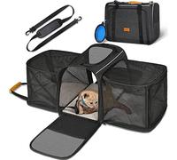 Morpilot Cat Carrier Expandable - Airline Approved, Top Opening Portable Dog Bag with Breathable Mesh/Removable Mat, Adjustable Shoulder Strap & Bowl, M, Grey (Max 7kg)