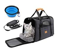 Morpilot Cat Carrier, Portable Pet Carrier Bag for Cats and Small Dogs, Foldable Soft Sided Cat Transport Carrier, Airline Approved Pet Travel Carrier with Shoulder Strap, Removable Mat and Pet Bowl