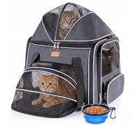 Morpilot Cat Carrier Top Expandable - Airline Approved, Top Opening Portable Dog Bag with Breathable Mesh/Removable Mat, Adjustable Shoulder Strap & Bowl, M, Grey (Max 7kg)