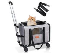 Morpilot Cat Carrier with Wheels Airline Approved Pet Carrier for Small Dogs Large Cats Puppy Stroller Detachable and Foldable Pet Travel Bag Light Gray