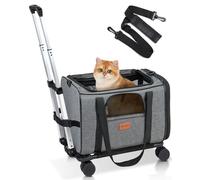 Morpilot Cat Carrier with Wheels - Airline Approved, Top Opening Portable Dog Bag with Breathable Mesh/Removable Mat, Adjustable Shoulder Strap & Bowl, M, Dark Grey (Max 7kg)