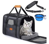 Morpilot Dog Transport Box, Breathable and Foldable Dog Box, Cat Transport Boxes with Adjustable Shoulder Strap, Cat Transport Cage with Removable Plush Mattress, Black
