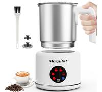 Morpilot Electric Milk Frother, 6-in-1 Milk Frother for Hot, Cold and Hot Chocolate, 130-500 ml, 600 W, Non-Stick Coating, Latte Design, Dishwasher Safe, Stainless Steel, White