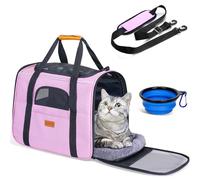 morpilot Pet Carrier Bag, Portable Cat Carrier Bag Top Opening, Removable Mat and Breathable Mesh, Foldable Cat Carrier Transport Bag for Dogs and Cats, with Shoulder Strap and Pet Bowl, Light Pink
