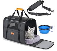 Morpilot Pet Carrier Bag, Portable Cat Carrier Bag Top Opening, Removable Mat and Breathable Mesh, Foldable Cat Carrier Transport Bag for Dogs and Cats, with Shoulder Strap and Pet Bowl, Black