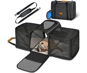 Morpilot Soft Sided Pet Carrier Bag for Small Dogs, Puppies, Medium and Large Cats, Expandable, Airline Approved, with Breathable Mesh and Locking Safety Leash, Grey