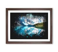 Morraine Lake In Banff Canada Paint Splash Modern Art Framed Print | A4 Walnut Framed Wall Art | Ready to Hang | Modern Landscape Picture | Living Room Bedroom Lounge Office