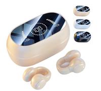 Morrat Wireless Smart Touch Ear Clip Bone Conduction Headphones, Morrat Bluetooth Headphones, 2025 Upgraded Smart Fingerprint Touch Waterproof Ear Clip Headphones (Cream white)