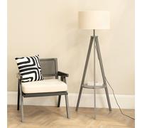 ValueLights | Grey Wood Tripod Floor Lamp with Storage Shelf and White Trim Drum Shade Living Room Lounge Light | Floor Lamps, Home Décor & Improvement Essential | Included LED Bulb
