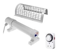 Morris 1ft Tube Heater Set with 24-Hour Mechanical Timer Plug & Safety Guard - 60W Low Energy Tubular Heater for Wardrobes, Airing Cupboards & Damp Prevention - IP55 Rated, Easy Fit Brackets