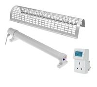 Morris 3ft Tube Heater Set with Digital Thermostat Plug & Safety Guard - 180W Efficient Tubular Heater for Airing Cupboards, Wardrobes & Damp Prevention - IP55 Rated, Easy Fit Brackets Included