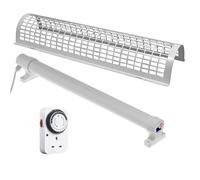 Morris 4ft Tube Heater Set with 24-Hour Mechanical Timer Plug & Safety Guard - 240W Powerful Tubular Heater for Garages, Sheds & Spaces - IP55 Rated, Easy Fit Brackets