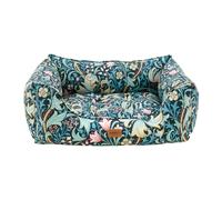 Rosewood x Morris & Co. Golden Lily Square Dog Bed, Small - Luxury Reversible Pet Bed with Iconic William Morris Floral Print, Soft Washable Cushion, Padded Sides - Stylish Heritage Design