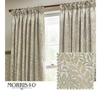 Morris&Co Acorn Pencil Pleat Curtain Pair - Lined Jacquard Chenille with Botanical Floral Heritage Design (Stone/Sage - 117x137cm)