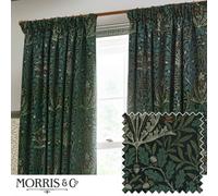Morris & Co Acorn Multi Floral Jacquard Room Darkening Pencil Pleat Curtains in Green | Size: 117Cm Width X 137Cm Drop