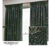 Morris&Co Acorn Pencil Pleat Curtain Pair - Lined Jacquard Chenille with Botanical Floral Heritage Design (Thyme/Forest - 168x137cm)