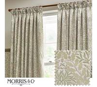 Morris&Co Acorn Pencil Pleat Curtain Pair - Lined Jacquard Chenille with Botanical Floral Heritage Design (Stone/Sage - 229x137cm)
