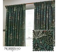 Morris&Co Acorn Pencil Pleat Curtain Pair - Lined Jacquard Chenille with Botanical Floral Heritage Design (Thyme/Forest - 168x183cm)