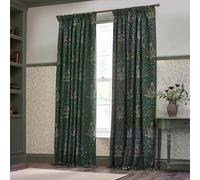 Morris&Co Acorn Pencil Pleat Curtain Pair - Lined Jacquard Chenille with Botanical Floral Heritage Design (Thyme/Forest - 168x137cm)