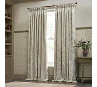 Morris&Co Acorn Pencil Pleat Curtain Pair - Lined Jacquard Chenille with Botanical Floral Heritage Design (Stone/Sage - 229x229cm)