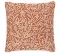 Morris&Co. Acorn Tonal Feather Rich Filled Cushion - Piped Jacquard Woodland Pillow with Rope Trim (Brick - 50x50cm)