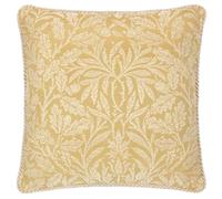 Morris&Co. Acorn Tonal Feather Rich Filled Cushion - Piped Jacquard Woodland Pillow with Rope Trim (Gold - 50x50cm)