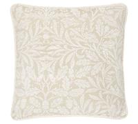 Morris&Co. Acorn Tonal Feather Rich Filled Cushion - Piped Jacquard Woodland Pillow with Rope Trim (Linen - 50x50cm)