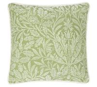 Morris&Co. Acorn Tonal Feather Rich Filled Cushion - Piped Jacquard Woodland Pillow with Rope Trim (Sage - 50x50cm)