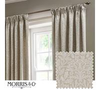 Morris&Co. Acorn Tonal Pencil Pleat Curtain Pair - Lined Matt Jacquard Drapes with Botanical Floral Design (Linen - 168x183cm)