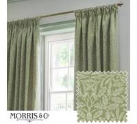 Morris & Co Acorn Tonal Fully Lined Matt Jacquard Pencil Pleat Curtains in Green | Size: 229Cm Width X 229Cm Drop