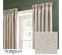Morris&Co. Acorn Tonal Pencil Pleat Curtain Pair - Lined Matt Jacquard Drapes with Botanical Floral Design (Ivory - 117x137cm)